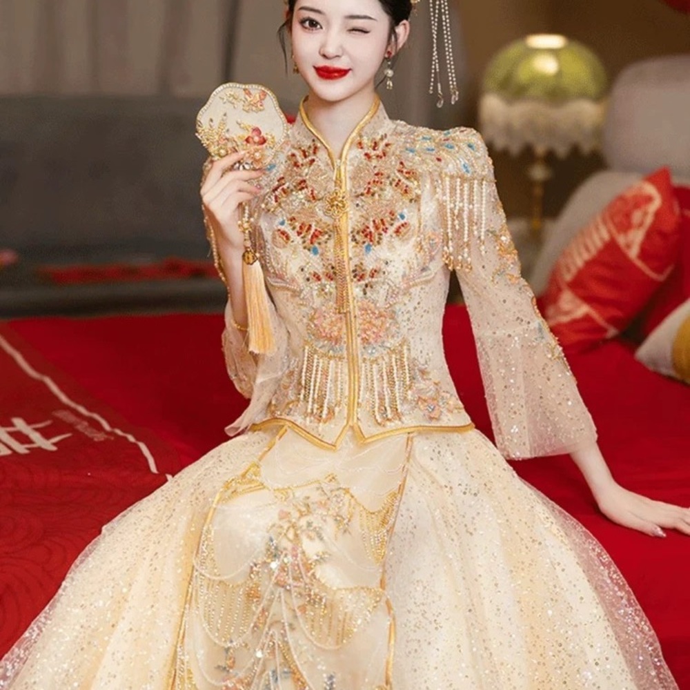 New Elegant Cream Embroidered Women's Dress